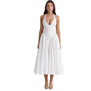 House of CB MARILYN White Cotton Halter Midi Sundress